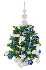 Image showing Christmas fir tree decorated with Christmas balls, snowflakes, c