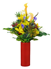 Image showing Colorful flower bouquet arrangement centerpiece in vase isolated