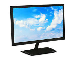 Image showing Black lcd monitor with blue sky isolated on white background.