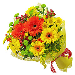 Image showing Colorful bouquet from gerbera flowers isolated on white backgrou