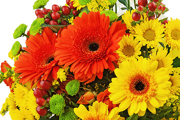 Image showing Colorful bouquet from gerbera flowers isolated on white backgrou