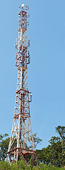 Image showing Telecommunication towers with blue sky.