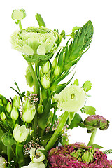 Image showing Fragment of colorful bouquet isolated on white background. Close
