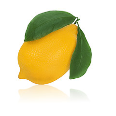 Image showing fresh lemon citrus with green leaves isolated on white backgroun