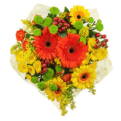 Image showing Colorful bouquet from gerberas isolated on white background.