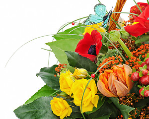 Image showing Fragment of colorful bouquet isolated on white background. Close