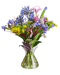 Image showing Colorful flower bouquet arrangement centerpiece in vase isolated