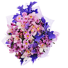 Image showing Colorful flower bouquet isolated on white background.