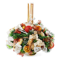 Image showing Christmas arrangement of Christmas balls, snowflakes, candles an