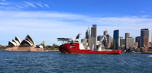 Image showing Navy Ship Ocean Shield and Sydney Opera House