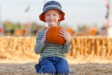 Image showing kid at pumpkin patch