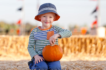 Image showing kid at pumpkin patch