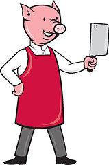 Image showing pig butcher holding meat cleaver knife