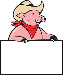 Image showing Cowboy pig hog holding blank sign