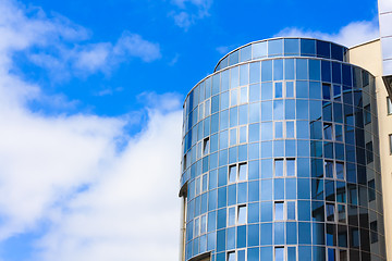 Image showing Modern Blue Glass Wall Of Skyscraper 