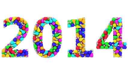 Image showing 2014 digits composed of colorful lightbulbs isolated on white