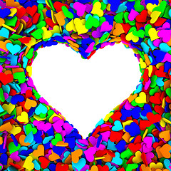 Image showing Blank frame of heart shape composed of many small colorful hearts