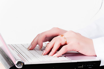 Image showing woman's  hands on laptop