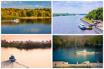 Image showing Passenger Cruise Ship On River. Set, Collage