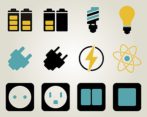 Image showing Electricity and energy icon set