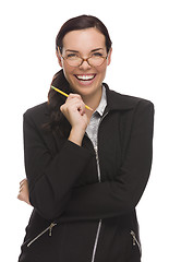 Image showing Confident Mixed Race Businesswoman Holding a Pencil