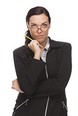 Image showing Confident Mixed Race Businesswoman Holding a Pencil
