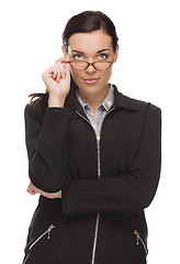 Image showing Confident Mixed Race Businesswoman Touching her Glasses
