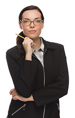 Image showing Confident Mixed Race Businesswoman Holding a Pencil
