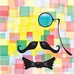 Image showing Vintage silhouette of monocle, mustaches and a bow tie