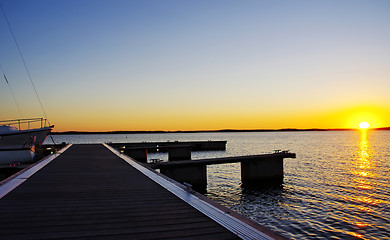 Image showing Boats in Alqueva dam at sunset