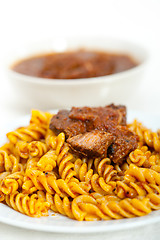 Image showing fusilli pasta with neapolitan style ragu meat sauce