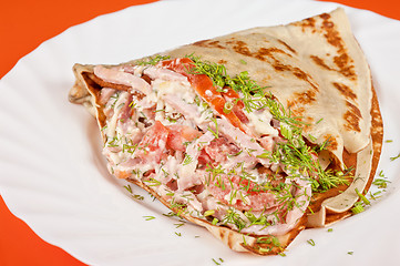 Image showing pancakes with ham