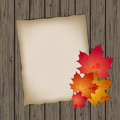 Image showing Paper sheet with autumn leaves