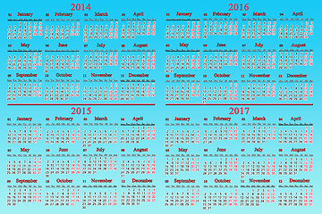 Image showing usual calendar for 2014 - 2017 years