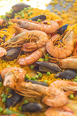 Image showing Paella with shrimps and mussels
