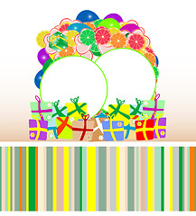 Image showing fruit banners with gift boxes, christmas card