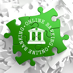 Image showing Online Banking Concept on Green Puzzle Pieces.