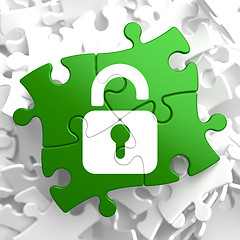 Image showing Security Concept on Green Puzzle Pieces.