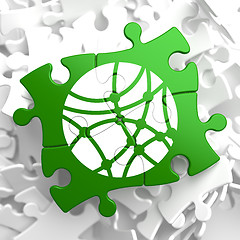 Image showing Social Network Icon on Green Puzzle.