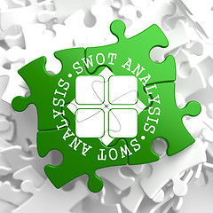 Image showing SWOT Analisis on Green Puzzle Pieces.