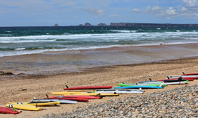 Image showing Surf Boards on a Beach in Brittany, France