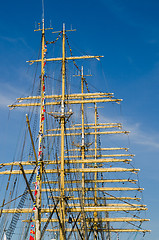 Image showing Mast with sails of an old sailing vessel