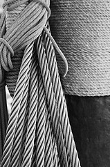 Image showing The ropes braided in bays on an ancient sailing vessel