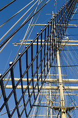 Image showing Mast with sails of an old sailing vessel