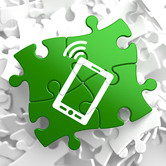 Image showing Smartphone Icon on Green Puzzle.