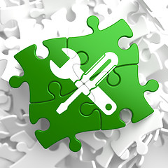 Image showing Service Concept on Green Puzzle Pieces.