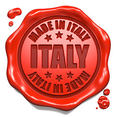 Image showing Made in Italy - Stamp on Red Wax Seal.