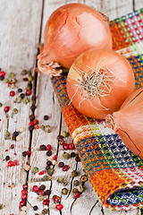 Image showing fresh onions and peppercorns