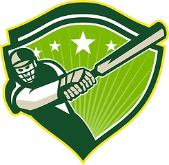 Image showing Cricket Player Batsman Star Crest Retro