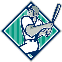 Image showing Baseball Hitter Batting Diamond Retro